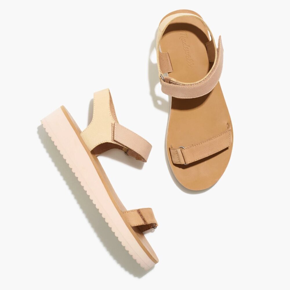 Madewell The Maggie Leather Strap Platform Sandals Colorblock Sandstone Tan, 8.5